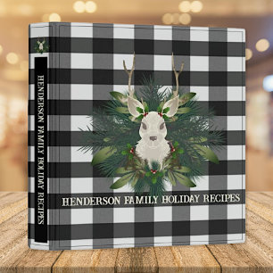 Buffalo Plaid Festive Reindeer Family Recipe 3 Ring Binder