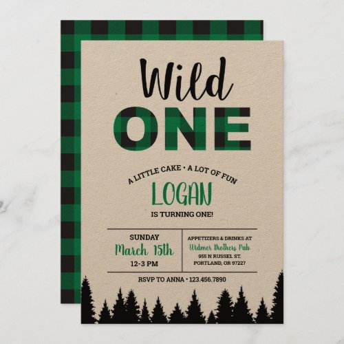 Buffalo Plaid First Birthday Invitation _ Wild One