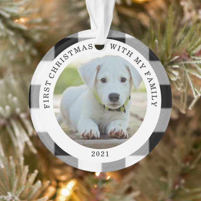 Buffalo Plaid First Christmas Photo Ornament (Tree)