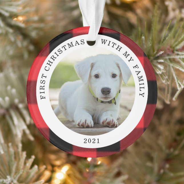 Buffalo Plaid First Christmas Photo Ornament (Tree)