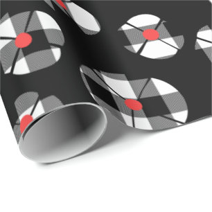 Buffalo Plaid Flower On Black Wrapping Paper
