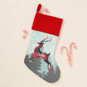 Buffalo Plaid Flying Reindeer Christmas Christmas Stocking