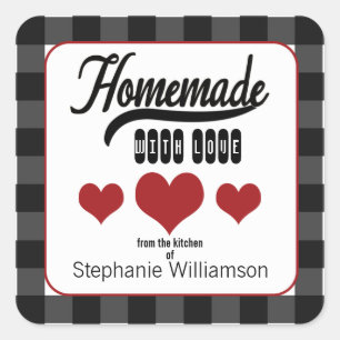 Buffalo Plaid Food Gift Hearts Homemade with Love Square Sticker