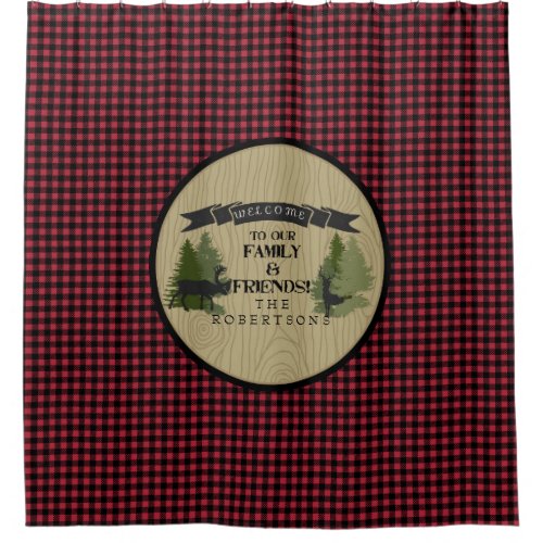 Buffalo Plaid Forest Mountain Lake Cabin Decor Shower Curtain