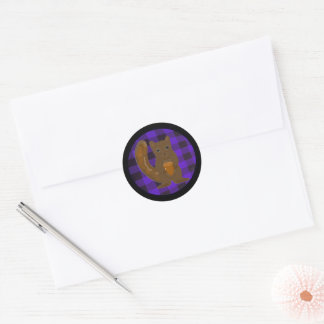 Buffalo Plaid Forest Squirrel Purple Round Sticker