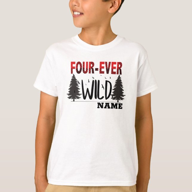 buffalo plaid four-ever wild personalized birthday T-Shirt (Front)