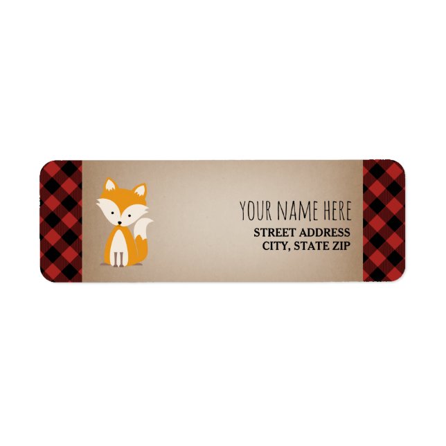 Buffalo Plaid Fox Baby Shower Label (Front)