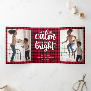 Buffalo Plaid Funny All is Not Calm Tri-Fold Holiday Card