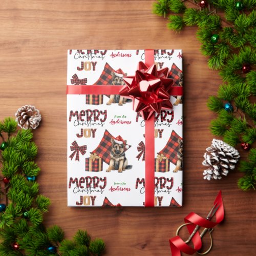 Buffalo Plaid German Shepherd Puppy Christmas Wrapping Paper