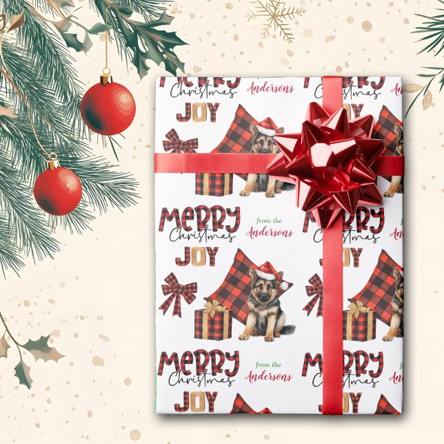 Buffalo Plaid German Shepherd Puppy Christmas Wrapping Paper (Creator Uploaded)