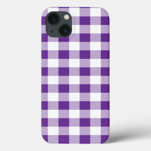 Buffalo Plaid Gingham Pattern Girly Purple White iPhone 13 Case