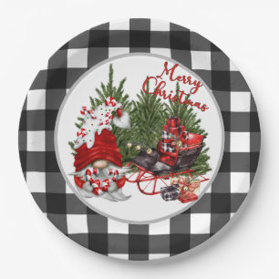 Buffalo Plaid Gnome Christmas Paper Plates