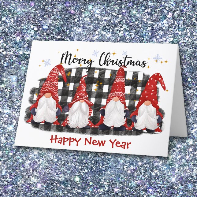 Buffalo Plaid Gnome Happy New Year Christmas Holiday Card (Creator Uploaded)