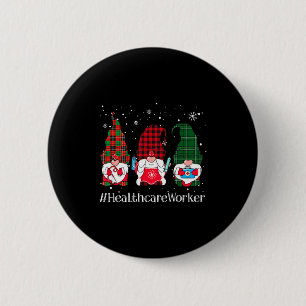 Buffalo Plaid Gnome Healthcare Worker Nurse Christ Button