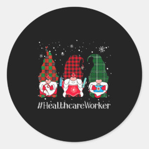 Buffalo Plaid Gnome Healthcare Worker Nurse Christ Classic Round Sticker