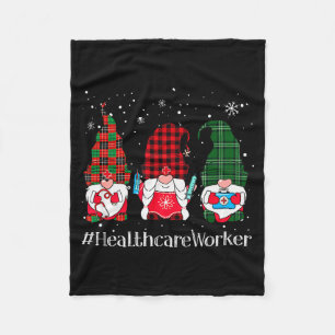 Buffalo Plaid Gnome Healthcare Worker Nurse Christ Fleece Blanket