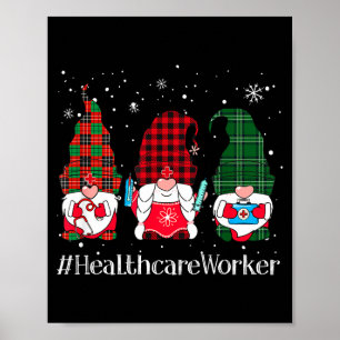 Buffalo Plaid Gnome Healthcare Worker Nurse Christ Poster