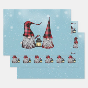Buffalo Plaid Gnomes Wrapping Paper Sheets