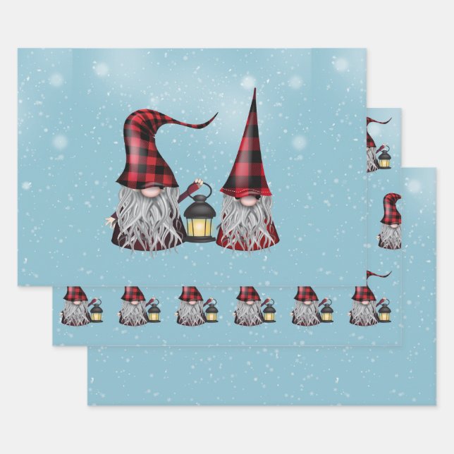 Buffalo Plaid Gnomes  Wrapping Paper Sheets (Set)