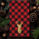 Buffalo Plaid Gold Deer Christmas Kitchen Towel<br><div class="desc">Add a rustic and festive touch to your kitchen this holiday season with this buffalo plaid kitchen towel, featuring a gold deer silhouette and personalized with a monogram or family name. Perfect for Christmas decor, this towel blends classic red and black plaid with a hint of glam, making it a...</div>