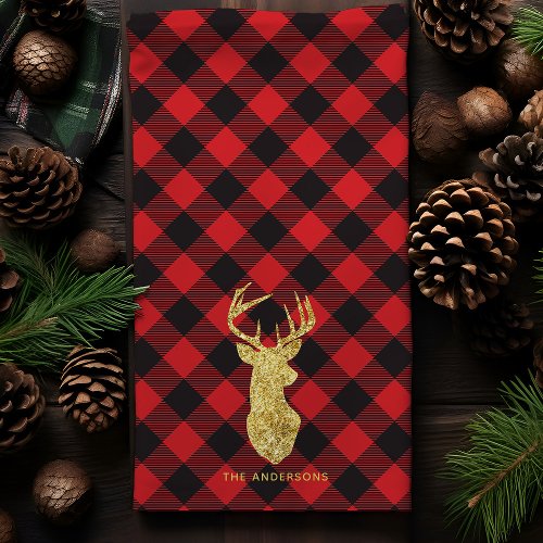 Buffalo Plaid Gold Deer Christmas Kitchen Towel