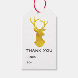 Buffalo Plaid Gold Foil Christmas Deer Gift Tags