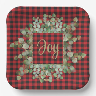 Buffalo Plaid Gold Sparkle Eucalyptus Custom  Paper Plates