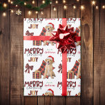 Buffalo Plaid Golden Retriever Christmas Wrapping Paper<br><div class="desc">The repeated pattern on this cute Christmas wrapping paper is an image of a Golden Retriever Dog wearing a red and white Santa hat, with a black and red buffalo plaid pillow behind him, and a coordinating gift package with a gold ribbon beside him. There's also a buffalo plaid bow...</div>