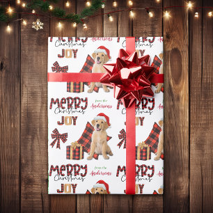 Buffalo Plaid Golden Retriever Christmas Wrapping Paper