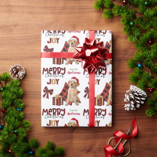 Buffalo Plaid Golden Retriever Christmas Wrapping Paper
