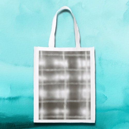 buffalo plaid gray white tartan watercolor rustic grocery bag