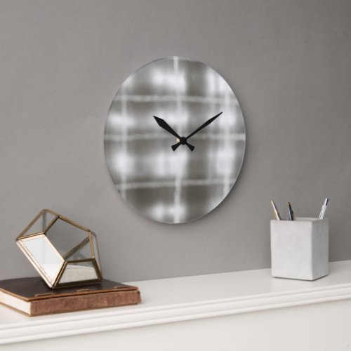 buffalo plaid gray white tartan watercolor rustic large clock