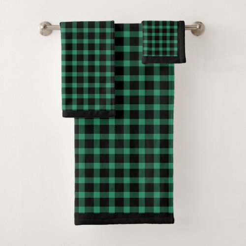 Buffalo Plaid Green And Black Bath Towel Set