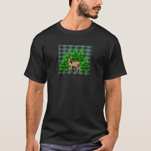  Buffalo Plaid Green Holiday Forest Deer T_Shirt
