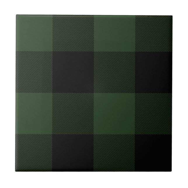 Buffalo Plaid Green Tartan Plaid Pattern Ceramic Tile (Front)
