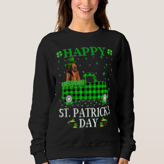 Buffalo Plaid Green Truck Airedale Terrier St. Pat Sweatshirt (Front)