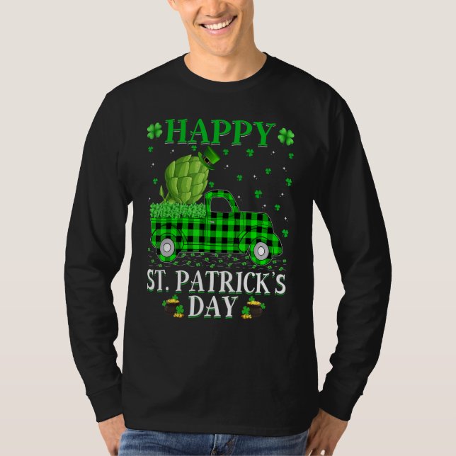 Buffalo Plaid Green Truck Artichoke Food St  Patri T-Shirt (Front)