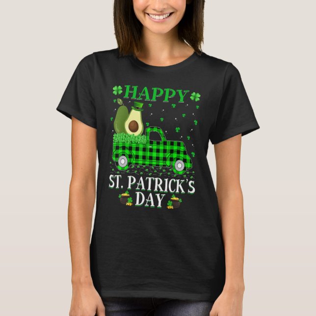 Buffalo Plaid Green Truck Avocado Fruit St  Patric T-Shirt (Front)