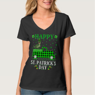Buffalo Plaid Green Truck Dinosaur T Rex St. Patri T-Shirt