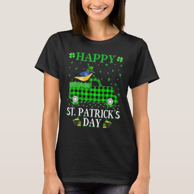 Buffalo Plaid Green Truck Eastern Bluebird St Patr T-Shirt (Front)