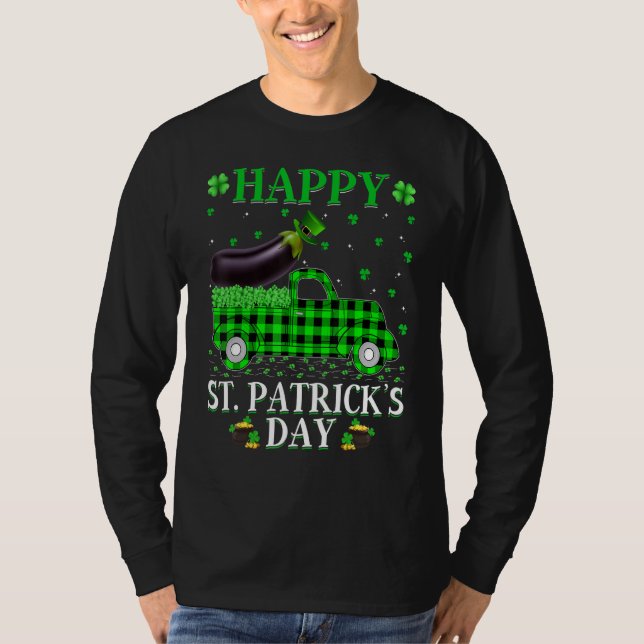Buffalo Plaid Green Truck Eggplant Fruit St  Patri T-Shirt (Front)