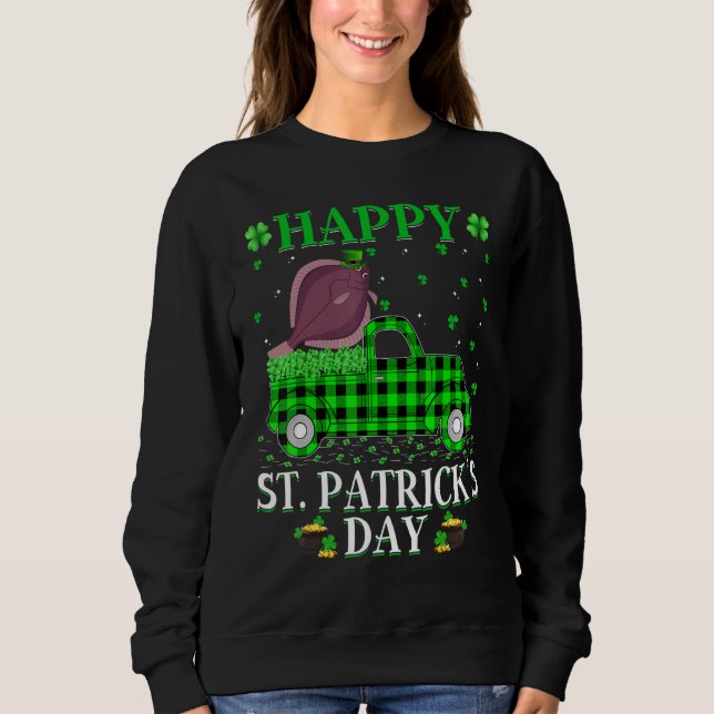 Buffalo Plaid Green Truck Flounder Fish St Patrick Sweatshirt (Front)
