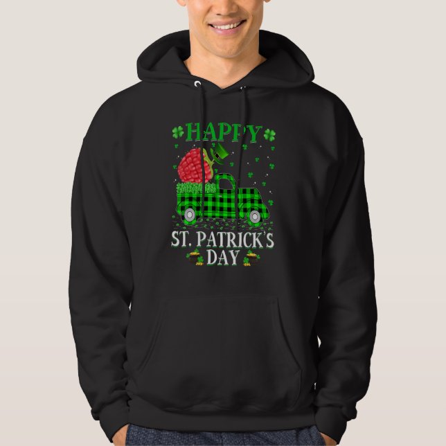 Buffalo Plaid Green Truck Raspberry Fruit St  Patr Hoodie (Front)