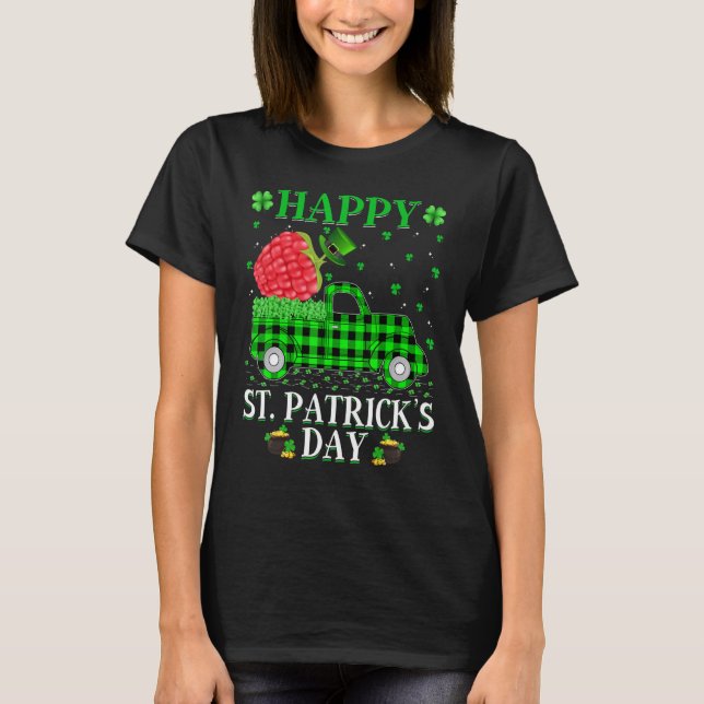 Buffalo Plaid Green Truck Raspberry Fruit St  Patr T-Shirt (Front)