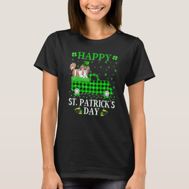 Buffalo Plaid Green Truck Shih Tzu Dog St Patrick' T-Shirt (Front)