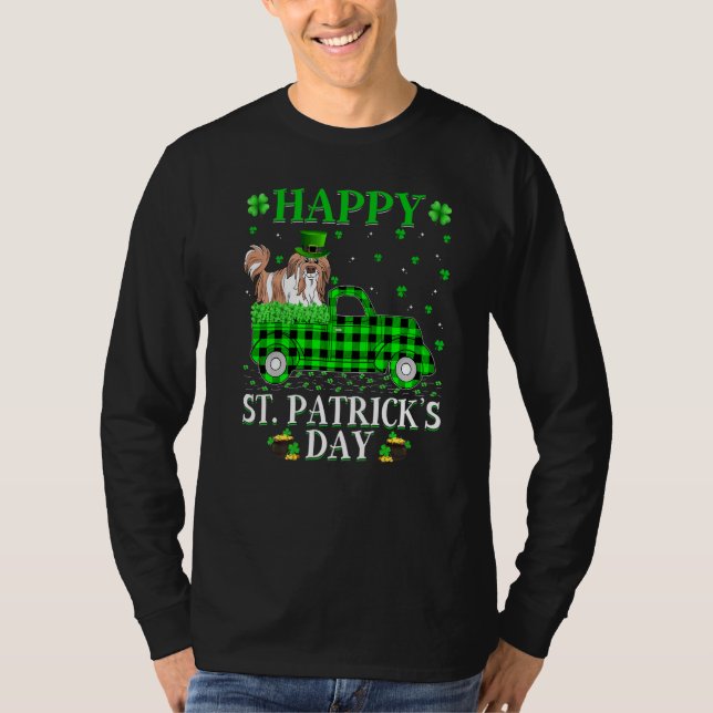 Buffalo Plaid Green Truck Shih Tzu Dog St Patrick' T-Shirt (Front)