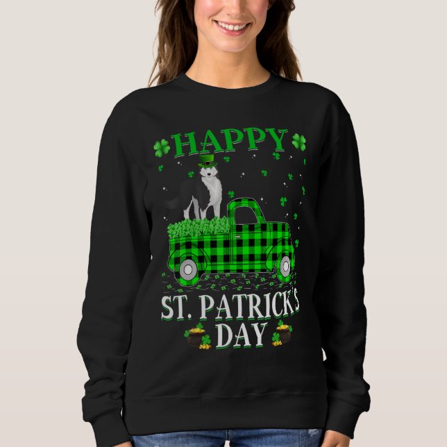 Buffalo Plaid Green Truck Siberian Husky Dog St Pa Sweatshirt (Front)