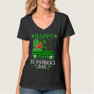 Buffalo Plaid Green Truck Watermelon Fruit St Patr T-Shirt