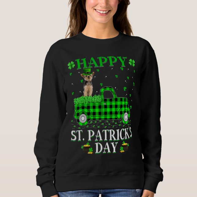 Buffalo Plaid Green Truck Yorkie Dog St  Patrick's Sweatshirt (Front)
