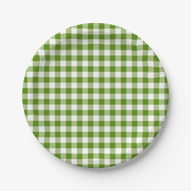Buffalo Plaid Green White Classic Multipurpose Paper Plates (Front)